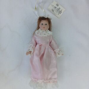 Vintage Victorian Style Pink Dress Porcelain Doll Girl Ornament New With Tags